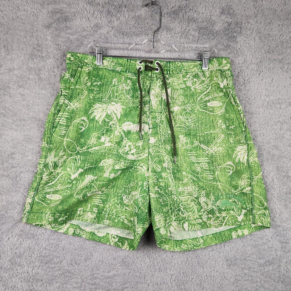 Tommy Bahama Swim Trunks Mens Large Green Tropical Mesh Lined Relax Shorts Logo